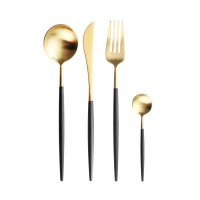 dishwasher safe vacuum plating stainless steel Portugal black handle gold head cutlery set