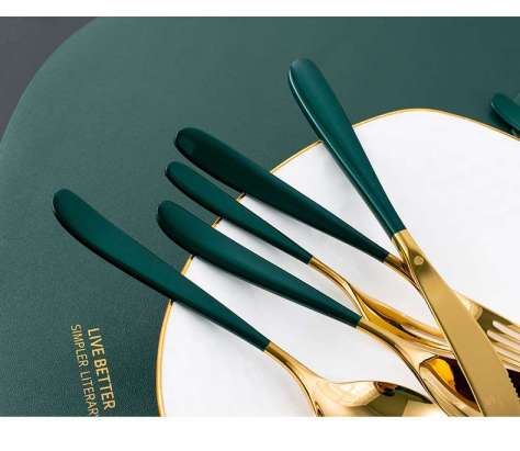 new products green handle 16pcs dinner cutlery set stainless steel