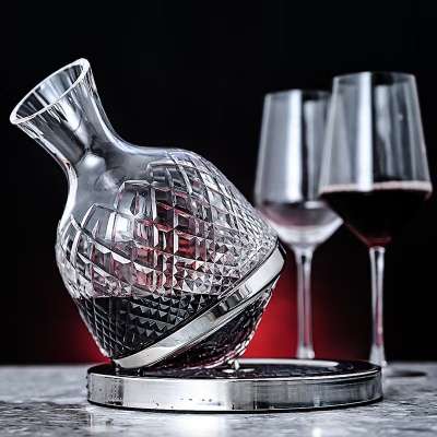 2020 October new arrivals Amazon best selling giftbox luxury rotary crystal wine decanter glass with  stainless steel pedestal