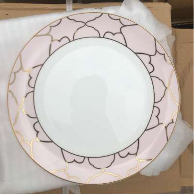 luxury bone china dinner sets plam leaf and flower colorful homedecor plates sets dinnerware with factory price