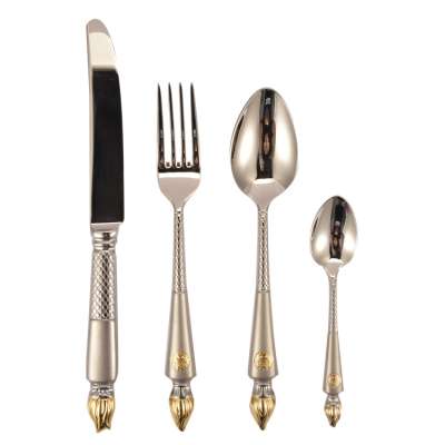 Tableware wedding royal silver special carved handle with 24K gold details luxury high-grade sliverware flatware set