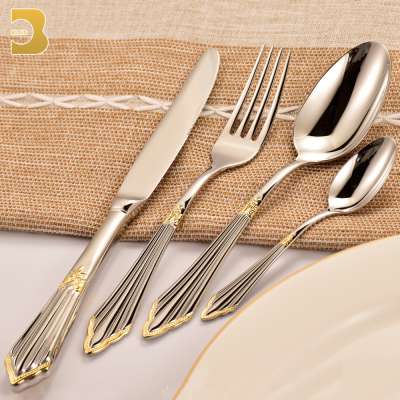 luxury unique design tableware silver special handle with gold details stainless flatware sets