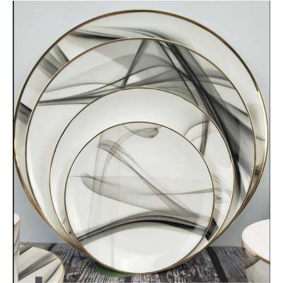 Marble wedding plates and dishes set with gold rim