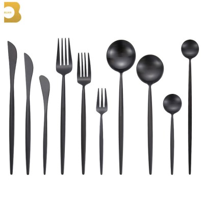 Portugal hotsale wholesale vacuum plating black metal flatware wedding decorations stainless steel 18/10 matt black cutlery set