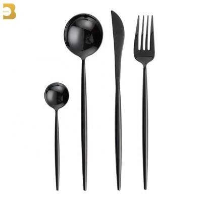 For India black flatware Ins explosion home 304 stainless steel cutlery spoon  cutlery set black