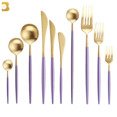 Nordic Style Purple Tableware Brushed Portuguese Cutlery Set 24pcs Stainless Steel