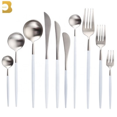 Portuguese white handle knife and fork Stainless steel dessert tableware metal cutlery set