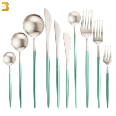 Nordic small fresh spoon green handle stainless steel cutlery set 18/10