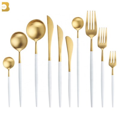 Amazon Explosion portuguese 18 8 flatware home tableware golden matte white and gold stainless steel cutlery