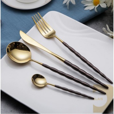 2019 New arrival stainless steel gold&black unique flatware set