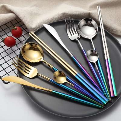 Support custom giftpacking ss rainbow silverware16 piece colored cutlery set iridescent flatware