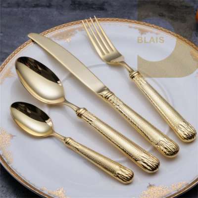 Luxury stainless steel tableware spoon & fork  24k gold flatware