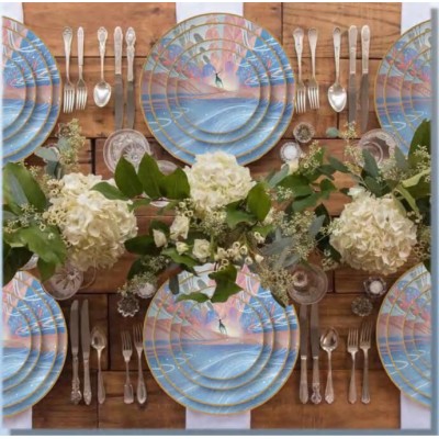 BLAIS wholesale blue Color Glazed french custom printed wedding bone china plates