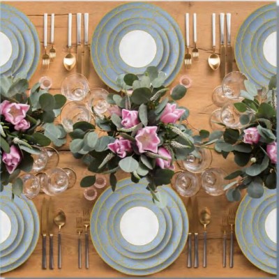 Hot sale 4 pcs blue and white gold fine bone China with gold rim dinnerwaresets dishes